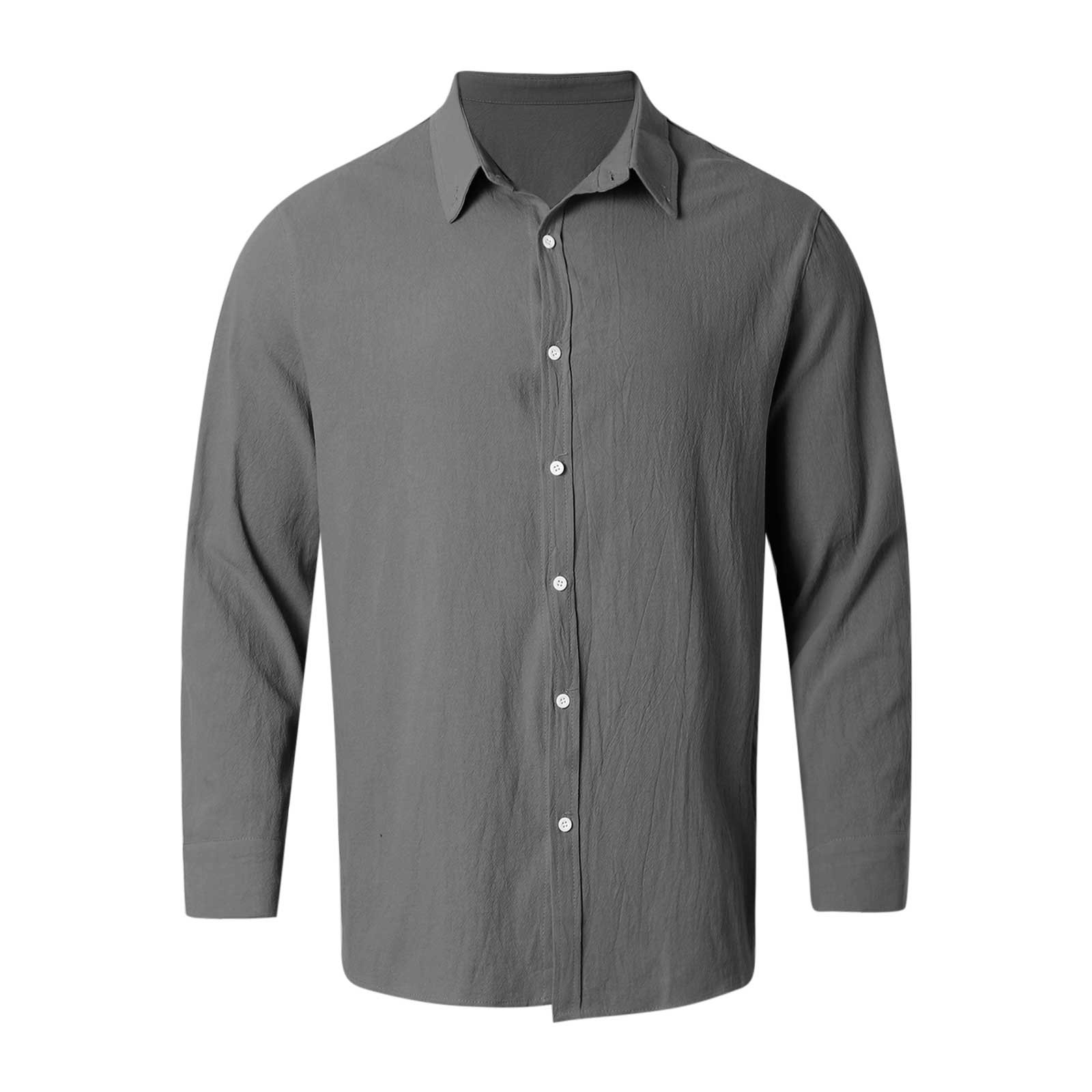 thumbnail image 4 of Camisa lavada de manga larga con botones para hombre: color liso, poliéster, cómoda y holgada para todas las ocasiones, 4 of 6